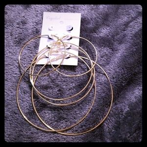 3 pairs huge gold hoop earrings